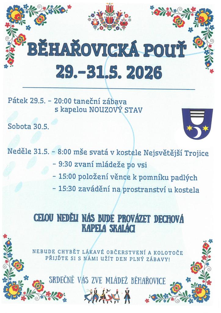 Běhařovická pouť 29.5. až&nbsp;31.5.2026