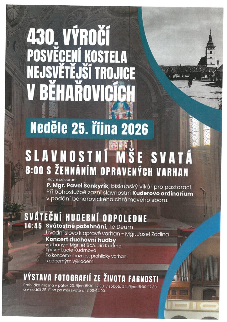 plakát výročí - svěcení kostela v&nbsp;Běhařovicích